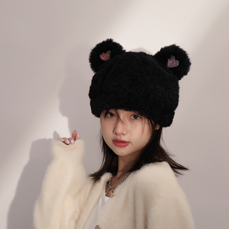 Mũ lông trùm đầu bảo vệ tai hình tai gấu hoạt hình ấm áp dễ thương dễ phối đồ cho nữ