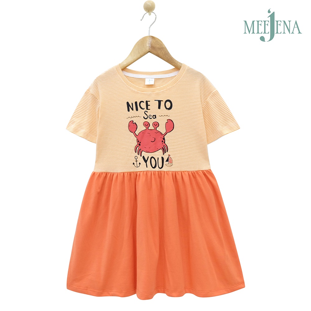 Đầm bé gái vải sọc in con cua 14-38 kg MEEJENA, 100% COTTON 4C - 2104