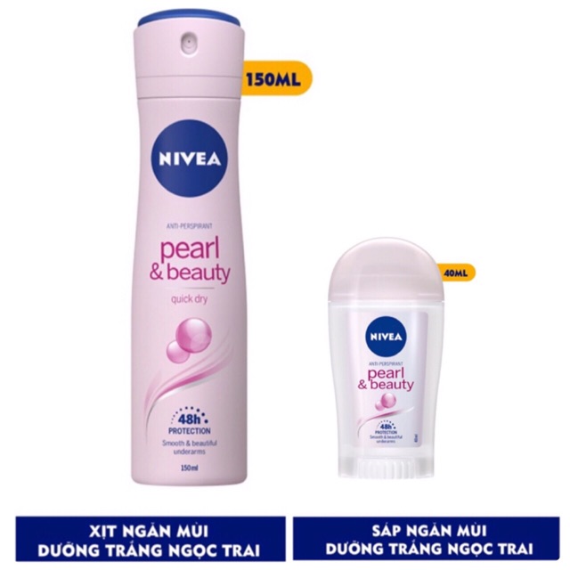 Bộ đôi Nivea: Xịt 150ml và sáp 40ml ngăn mùi dưỡng trắng Ngọc trai