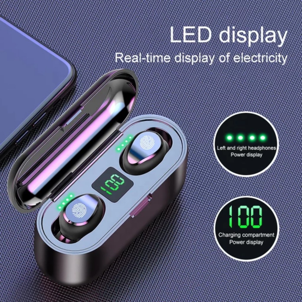 Tai nghe bluetooth Yoking F9 nút điều kiểm cảm ứng có đèn led, kén sạc dung lượng 2000 mAh kiêm sạc dự phòng