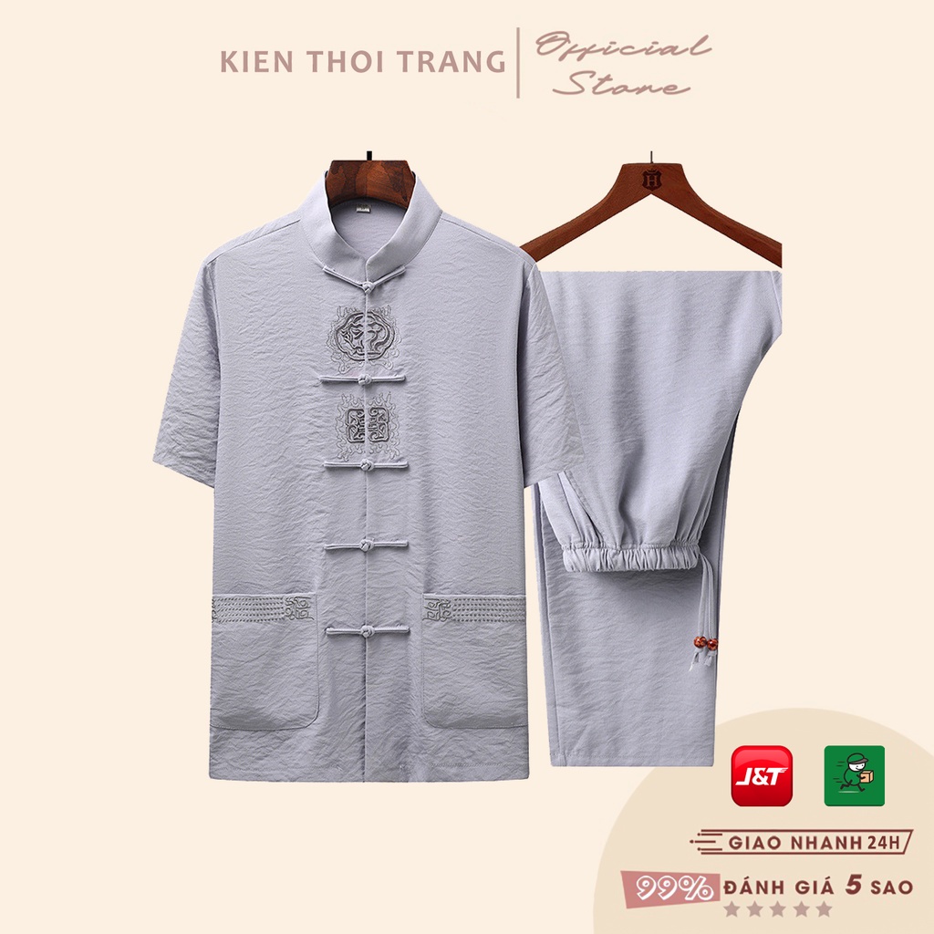 ▲Bộ đũi nam cộc tay trung niên - quần áo tàu cho bố chất mộc