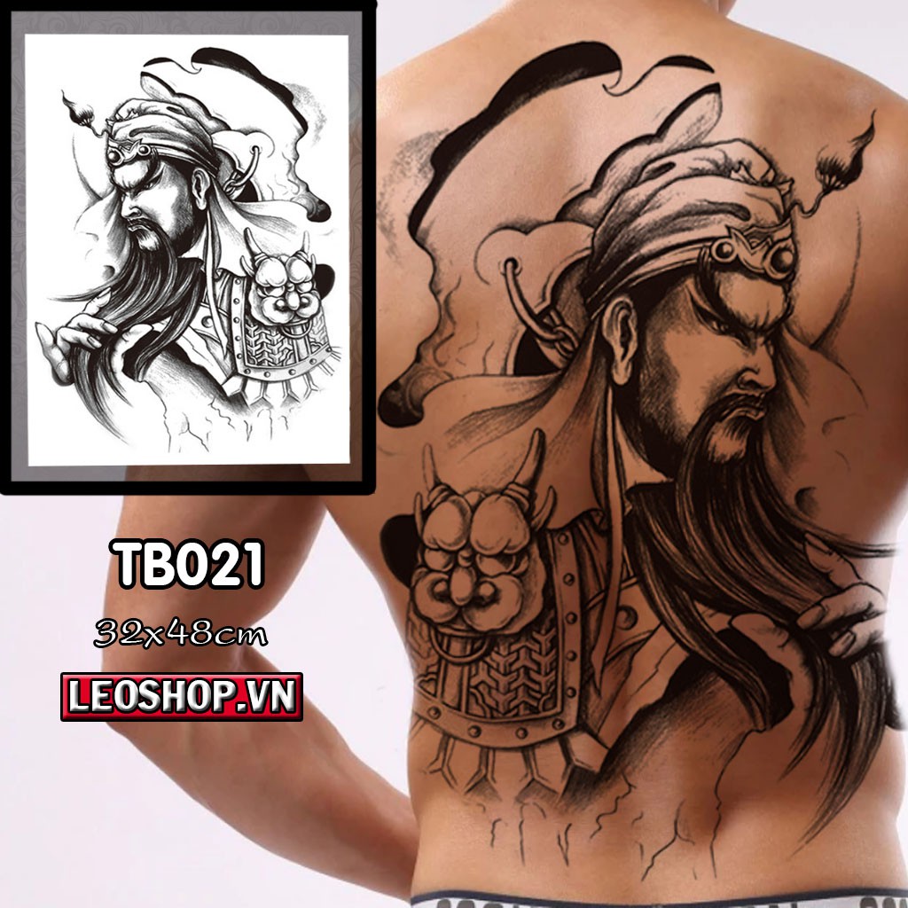 Hình xăm dán kín, full, bít lưng triệu tử long, triệu vân, quan công, quan vũ JULLY Tattoo chất, xăm tạm thời chống nước