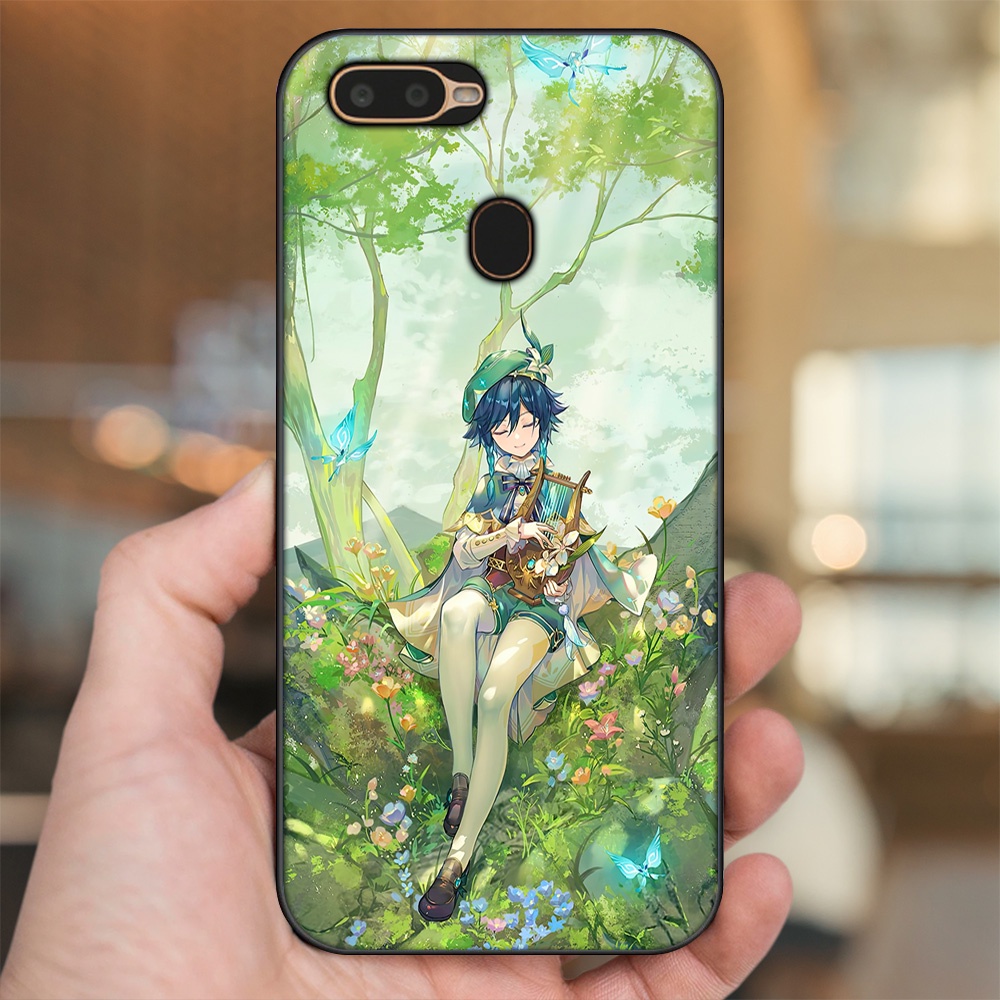 Ốp lưng Oppo A5S, A7, A12, F9 viền đen in hình Venti Genshin Impact