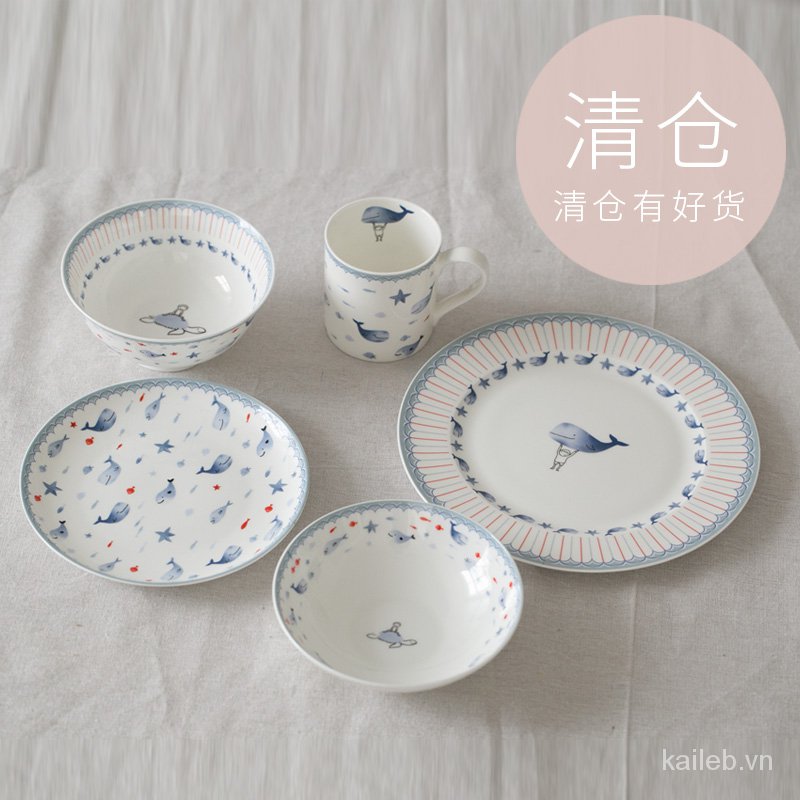 Bộ bàn ăn bằng sứ in họa tiết phong cách Nhật Bản 8 inch