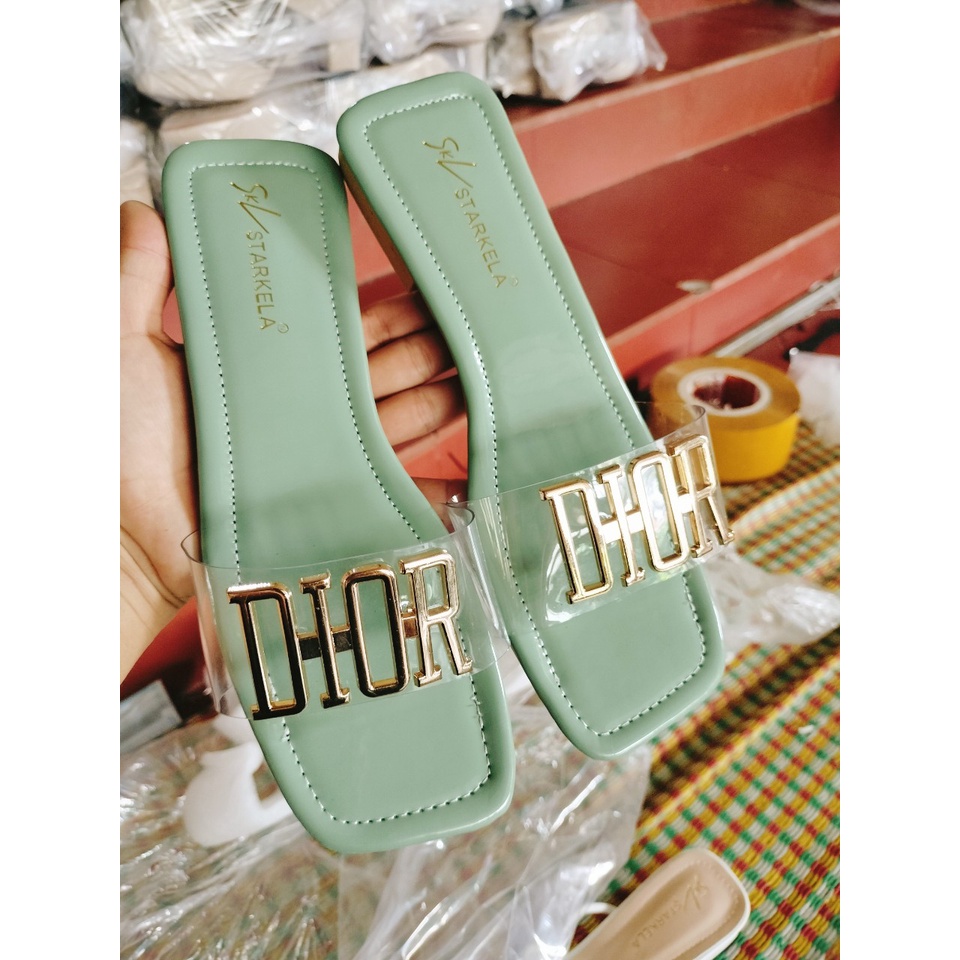 Guốc DIOR 3 màu đen,xanh và kem chất da đế bệt(hình thật)