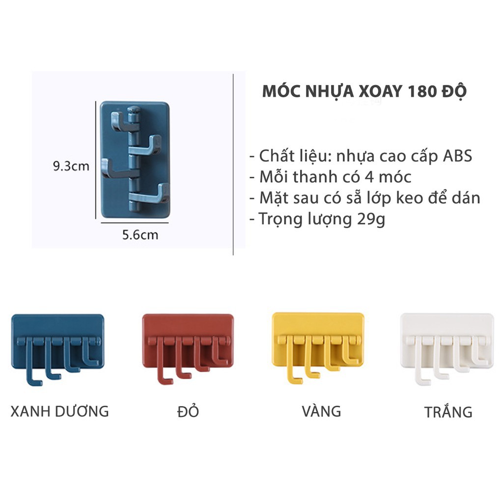 Móc treo đồ dán tường đa năng 4 khóa và xoay 180 độ tiện dụng