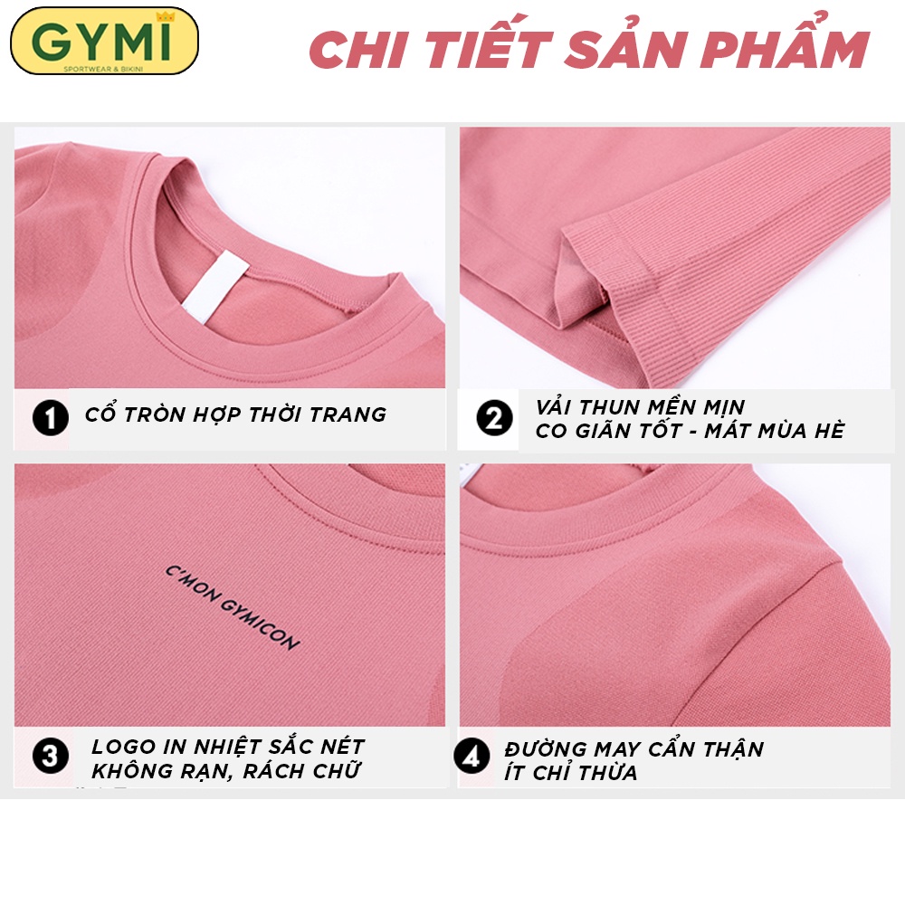 Áo tập gym yoga nữ GYMI AC07 dáng ngắn cộc tay thể thao ôm body chất dệt co giãn thấm mồ hôi