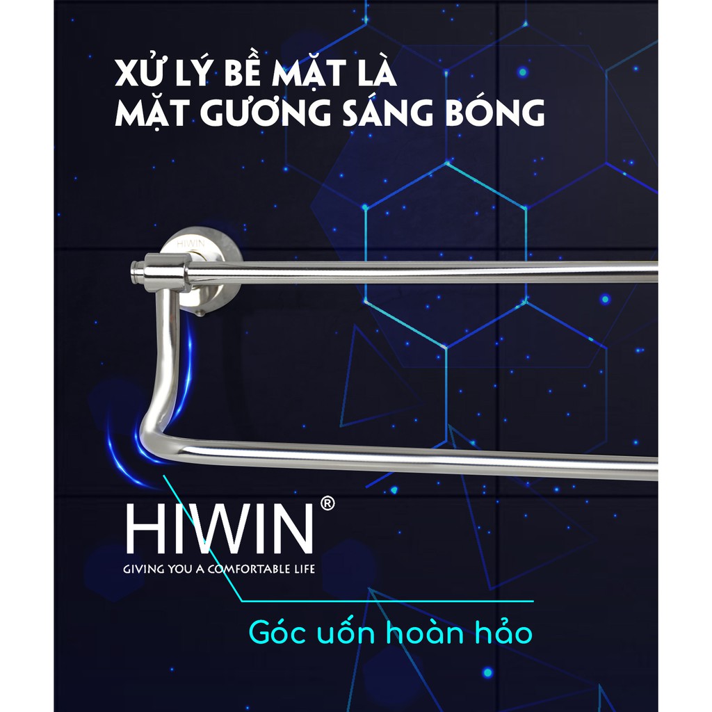 Thanh vắt khăn đôi inox 304 mặt gương Hiwin Y-638 kt 600x120x50mm