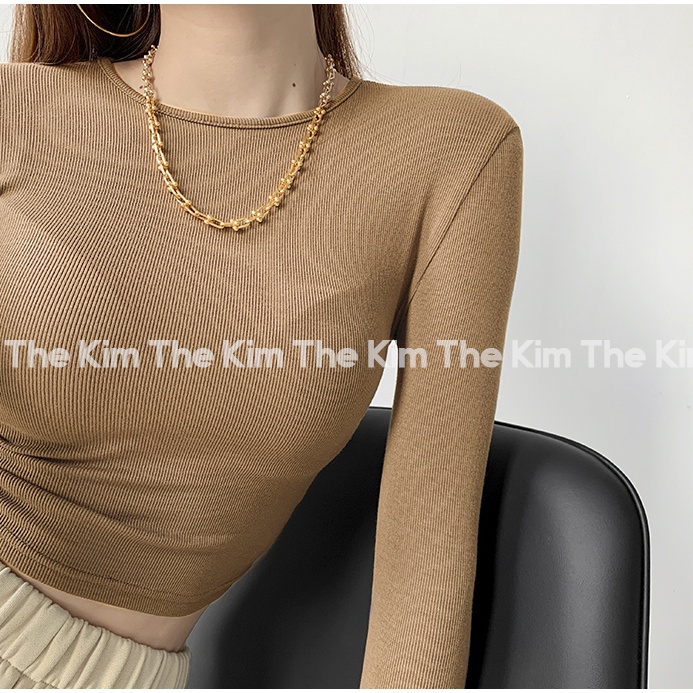 Áo thun tăm trơn cổ tròn dài tay dáng croptop nhiều màu , thun basic cho nữ ôm sát body tôn dáng sexy AD119