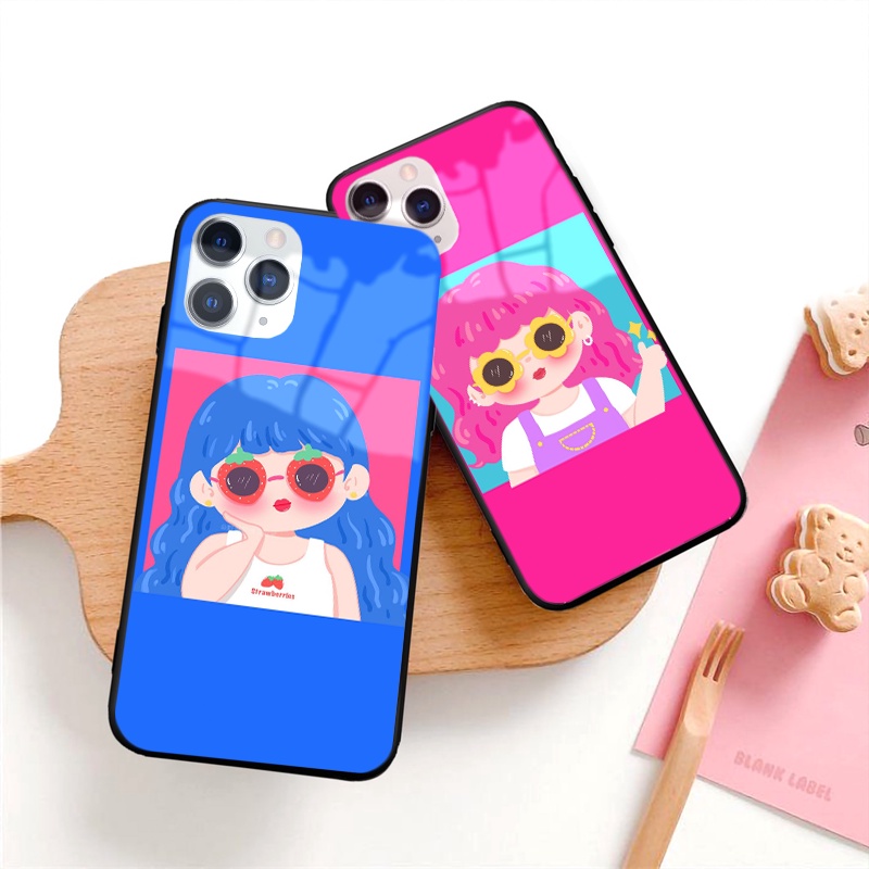 Ốp IPHONE lưng kính Cặp đôi Tóc hồng, Tóc xanh ốp lưng iphone 6s 6plus 7 plus 8 x xr xsmax 11 12 13 pro promax