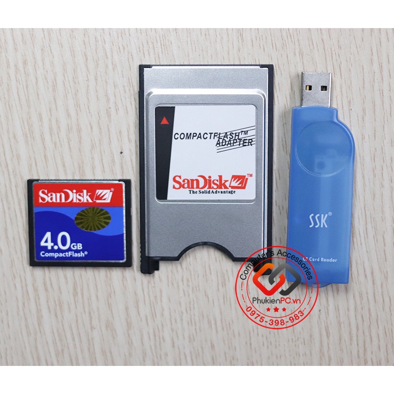 Combo Thẻ nhớ CF 4GB, áo thẻ PCMCIA 68Pin, Đầu đọc USB cho máy CNC