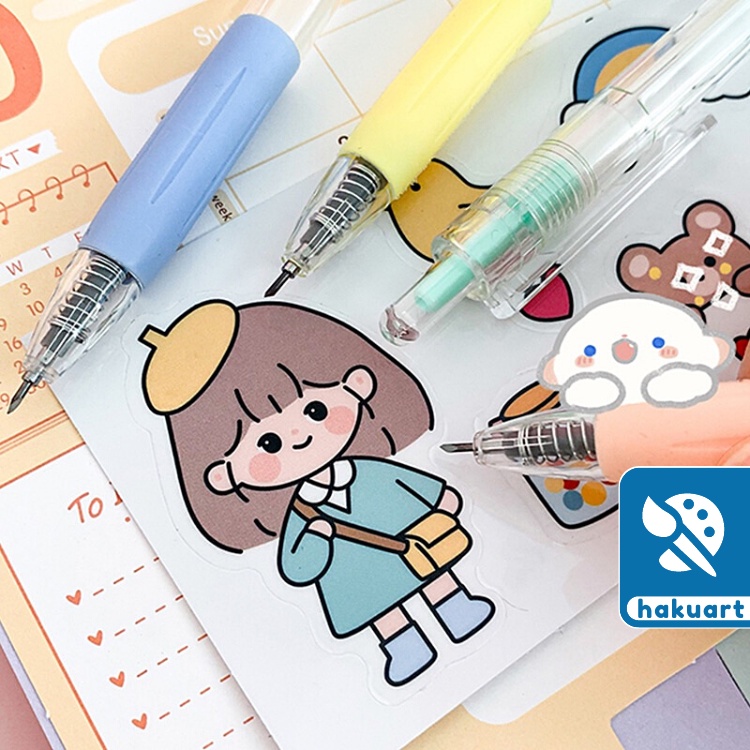 Dao cắt/chạm khắc sticker dạng bút có thể thu gọn màu sắc morandi sáng tạo diy - Họa cụ hakuart
