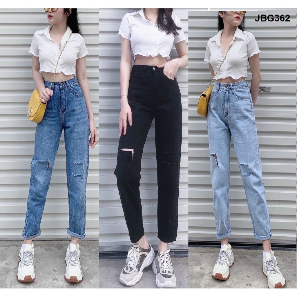 Quần jean baggy rách gối JBG362