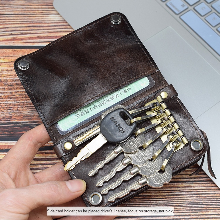 Vỏ Da Bò Đựng Chìa Khóa Đa Năng Có Khóa Gài Tiện Dụng