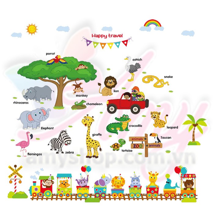 Decal dán tường Chuyến tham quan vườn thú của bé ( 150 x 170 cm )