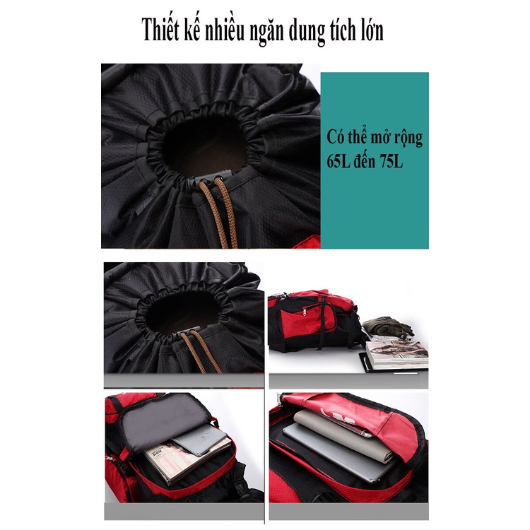 Ba Lô Sức Chứa Lớn 75L Ba Lô Phượt, Leo Núi Đi Bộ Đường Dài Cắm Trại Túi Đi Bộ Hành Lý Du Lịch