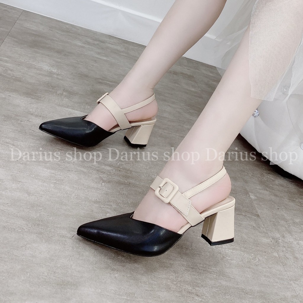 Giày sục BÍT MŨI mũi nhọn gót vuông 7cm - BA92