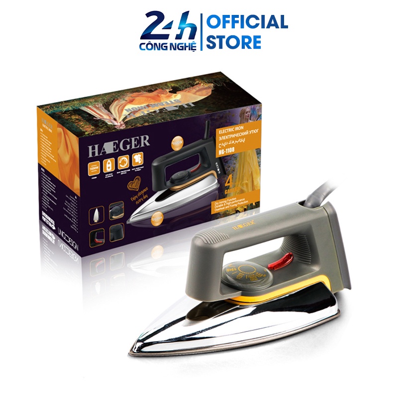 BÀN ỦI KHÔ RAF HAEGER HG-1108 ĐẾ THÉP CAO CẤP TIỆN LỢI , TỰ ĐỘNG NGẮT KẾT NỐI KHI ĐỦ NHIỆT - K1349