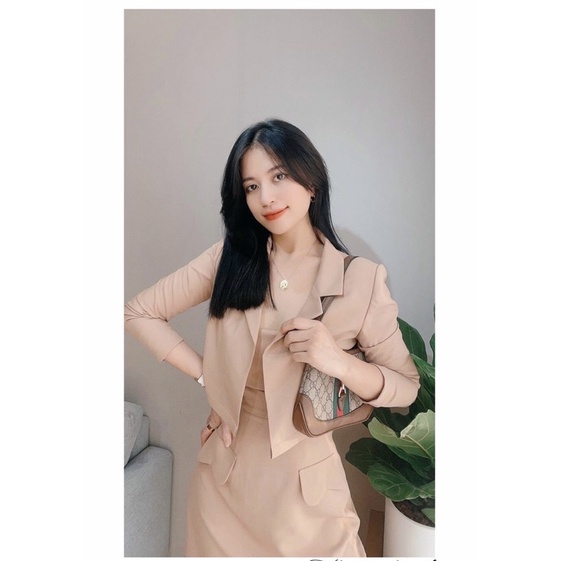 Set đầm hai dây + áo khoác croptop siêu hot công sở sang chảnh