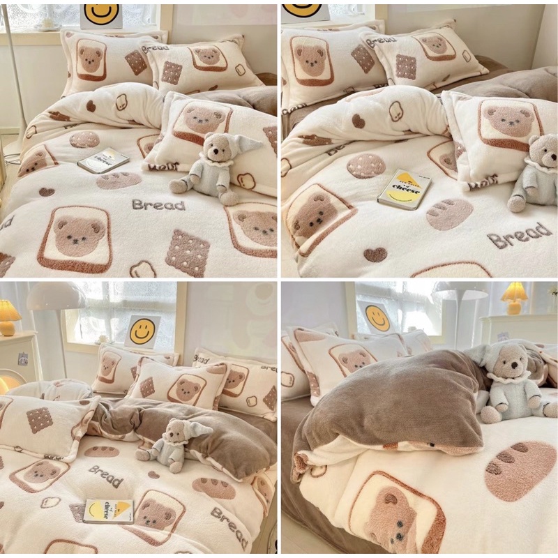 Bộ Chăn Ga Gối Nỉ Sữa 4D Mẫu Mã Đa Dạng Phong Cách Hàn Quốc , set chăn ga