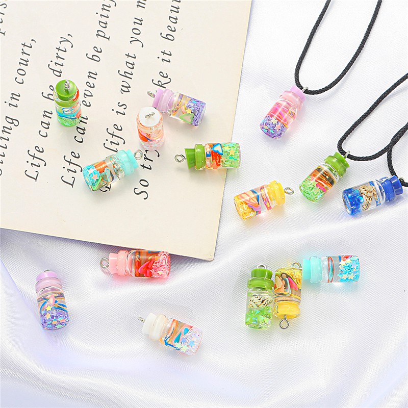 BEADIA Lọ Điều Ước Thủy Tinh Mini Lấp Lánh Có Nắp Đậy Kèm Vòng cổ Mặt Vòng cổ