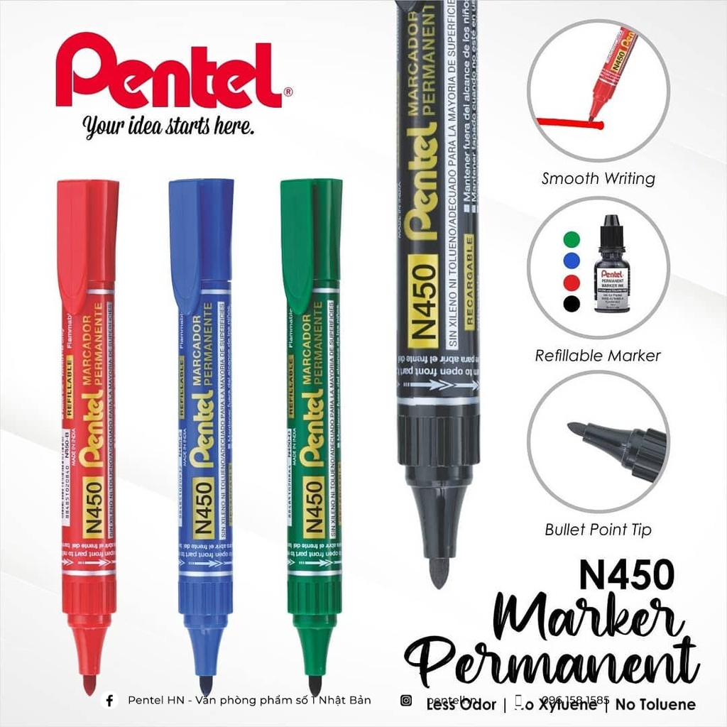 Bút Dạ Dầu Pentel N850 | Mực Nhanh Khô Không Nhòe Khi Thấm Nước | Viết Được Trên Nhiều Chất Liệu | Permanent Marker