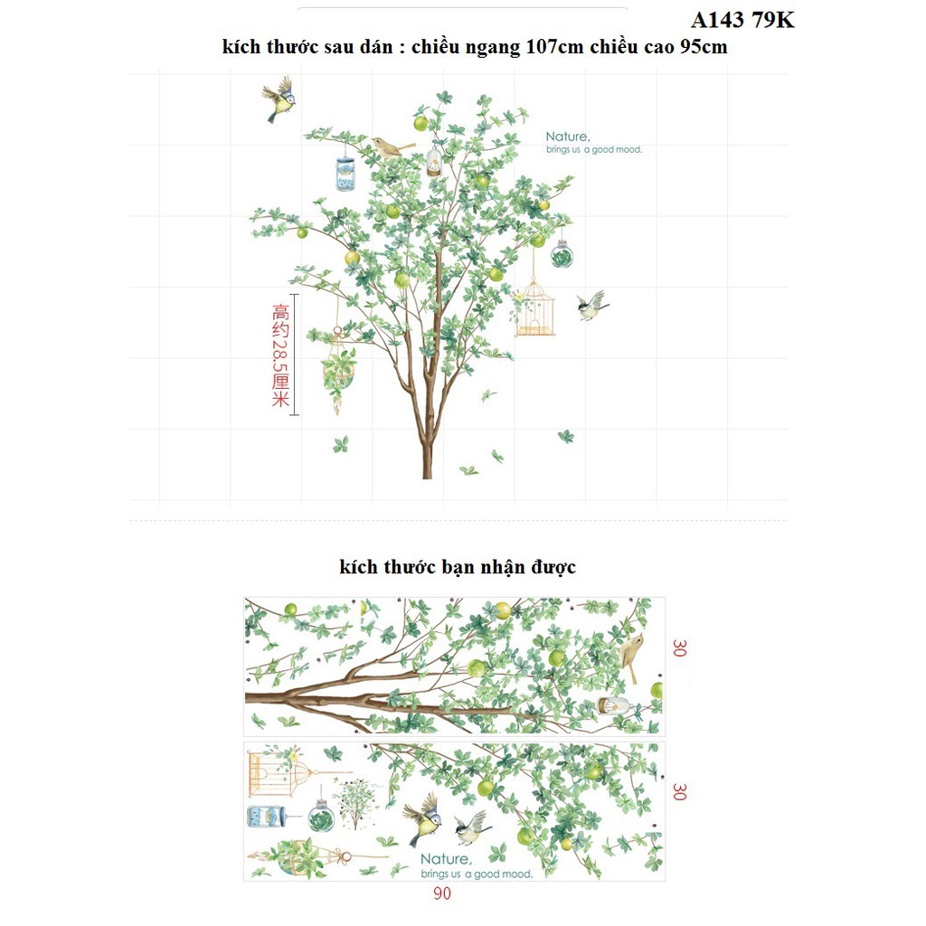 Decal dán tường cây xanh A143 phong cách Bắc Âu | BigBuy360 - bigbuy360.vn