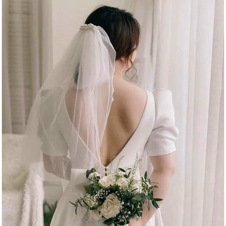 Đầm xoè dự tiệc mặc cưới chụp ảnh hở lưng hạt ngọc TRIPBLE T DRESS - size M/L (ảnh/video thật) MS317