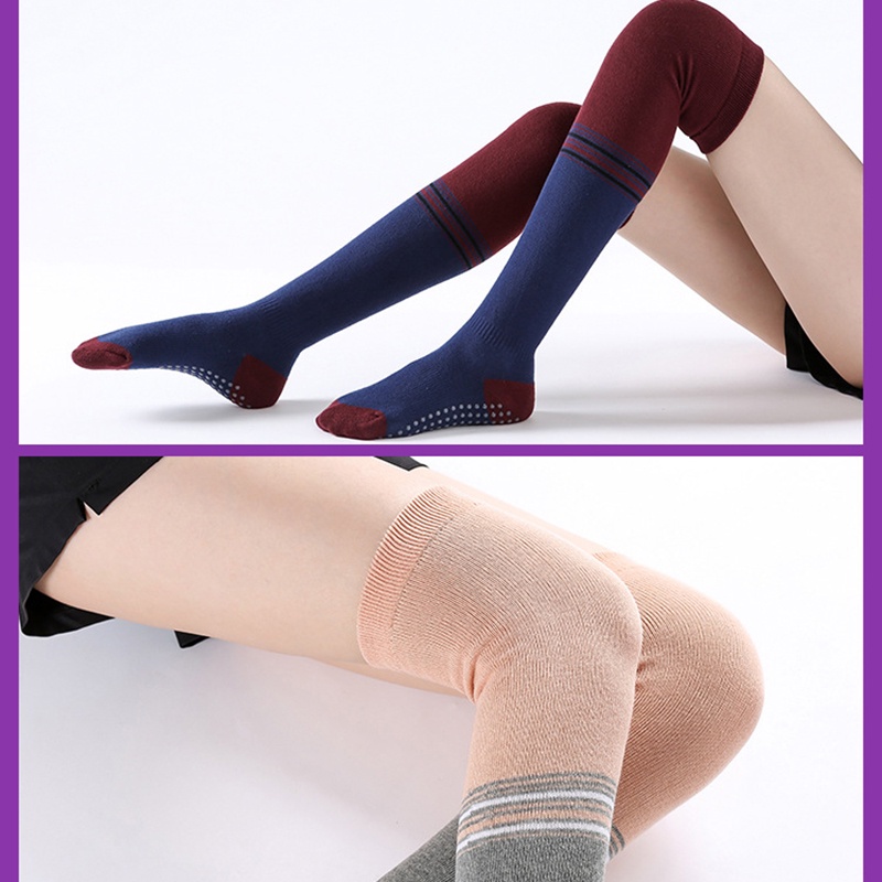 Vớ cao trên đầu gối vải cotton chống trượt giữ ấm họa tiết sọc thời trang cho nữ