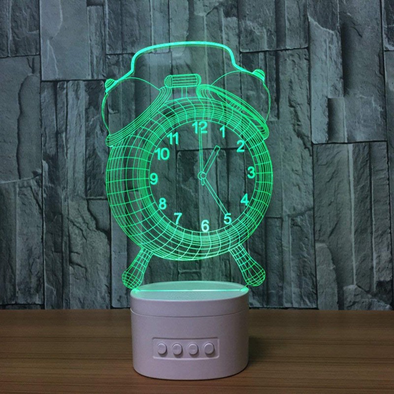 Bộ đèn ngủ chiếu hình đồng hồ báo thức 3D 5 màu kèm đế kích thước 88x88x50mm và dây cáp USB