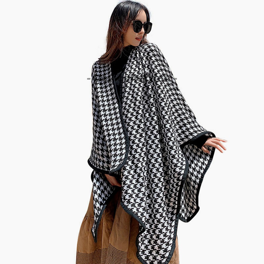 [Nowship2h] Khăn Choàng Quàng Cổ (Khăn Cashmere) Len Cao Cấp Họa Tiết Houndstooth Viền Đen Thời Trang Thu Đông - Mã LN12