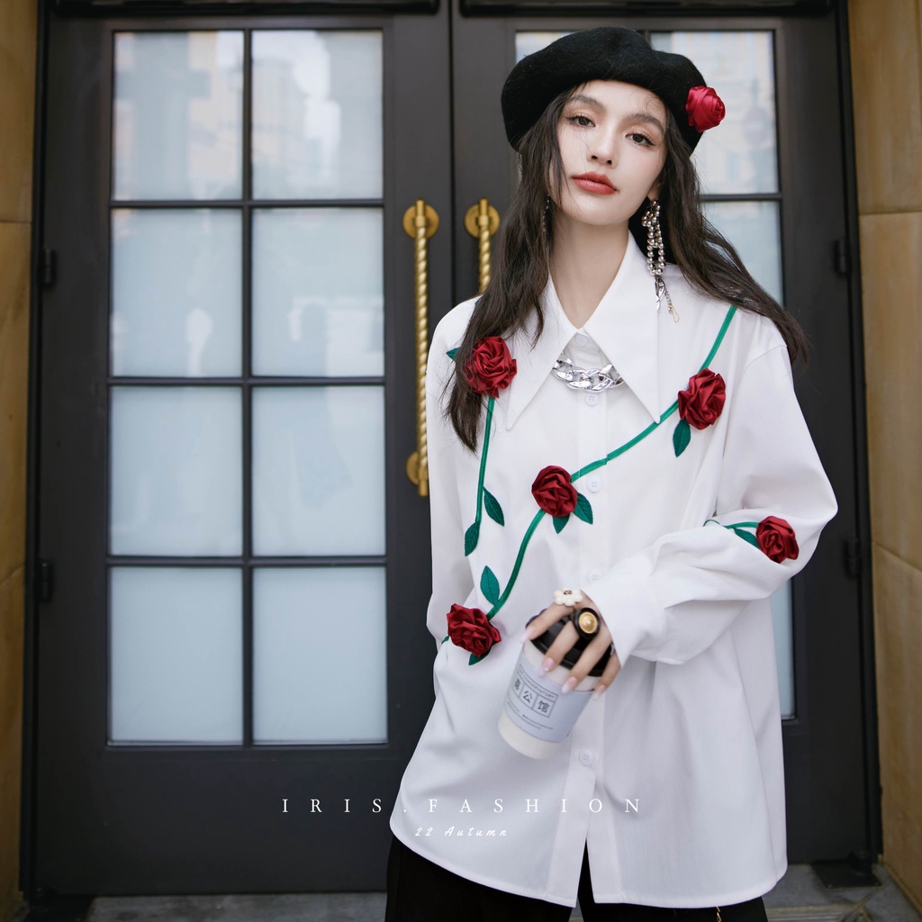 Áo sơ mi nữ tay dài IRIS FASHION-rose garden shirt nữ thời trang MS：IS2281236