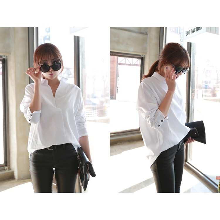 Hàng Xịn Xò Gía Tốt Cuối Năm - Áo Sơ Mi Form Rộng Nút Sau - Áo Sơ Mi Nữ AS061 - AS061 | BigBuy360 - bigbuy360.vn