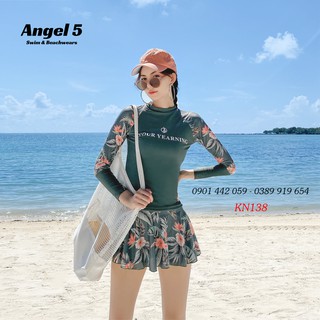 Đồ bơi nữ kín đáo dài tay 2 mảnh quần váy mẫu mới 2020 KN138