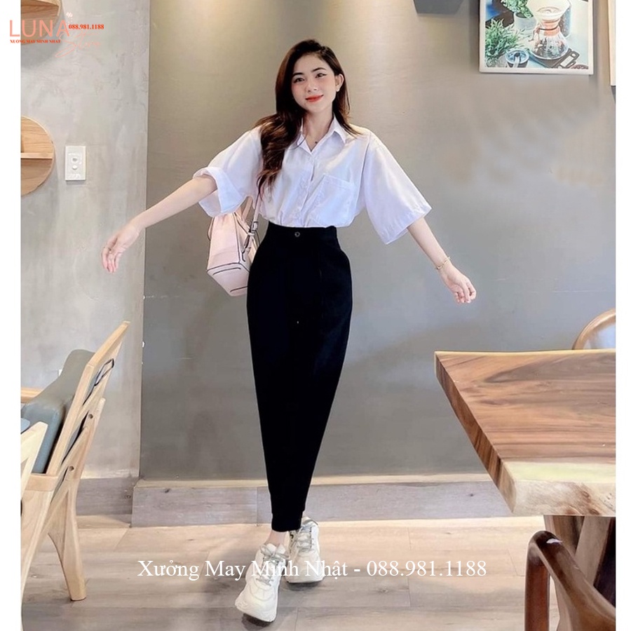 Quần baggy nữ công sở cạp cao có đai ống đứng dáng quần tây nữ lưng cao vải mềm co giãn nhẹ mặc đi học làm công sở đẹp