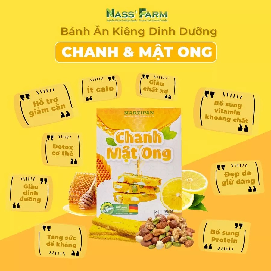 Bánh Marzipan Chanh Mật Ong 98G|Bánh Dinh dưỡng Ăn Kiêng