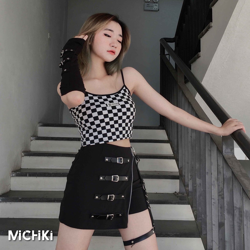 Váy Blackpink ngắn Michiki phối dây kéo & 4 khoá phong cách Ulzzang - Hàng thiết kế cao cấp