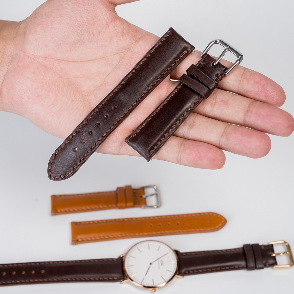 Dây đồng hồ nam da bò-khâu tay thủ công D101 size 18mm, 20mm, 22mm, 24mm - Bụi Leather