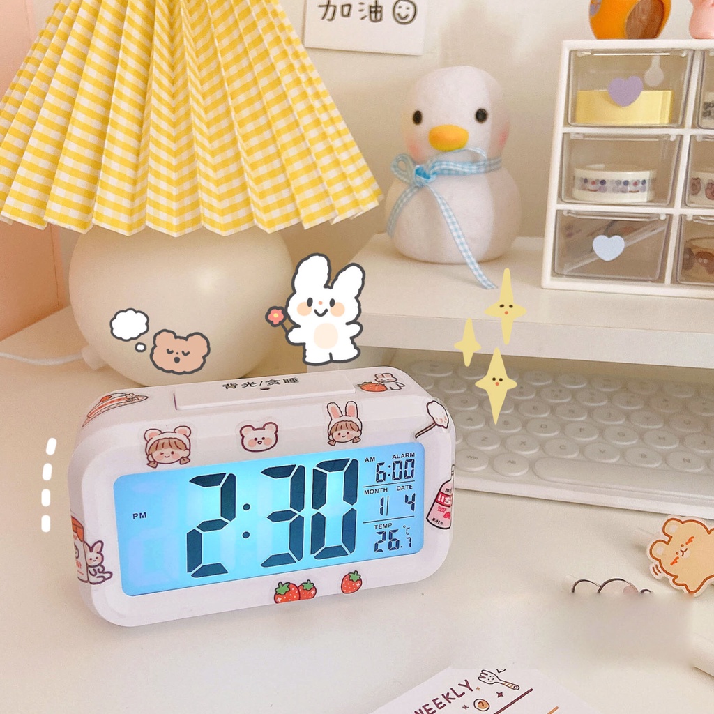 Đồng hồ báo thức cảm biến đa năng màn hình LCD có đèn LED trang trí bàn độc đáo