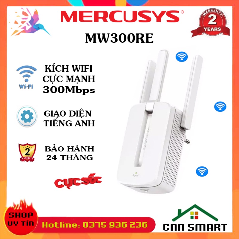 Bộ kích sóng wifi Mercusys MW300RE 3 râu thu phát sóng cực mạnh, mở rộng sóng 300M - Chính hãng