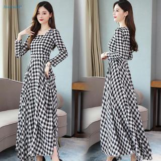Ladies Dress Vintage Casual Plaid Party Holiday Ladies Checked A line Loose Plus size Evening Cocktail Fashion