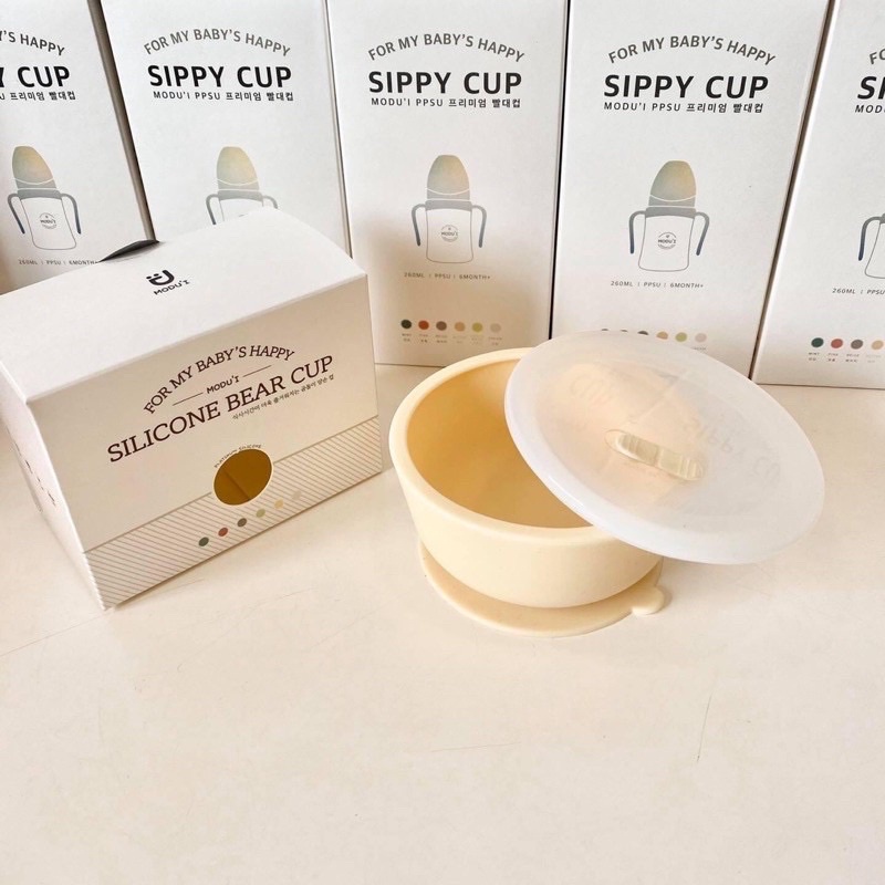 Bát ăn kèm nắp Silicon Bluemama đế hít chống đổ Hàn Quốc