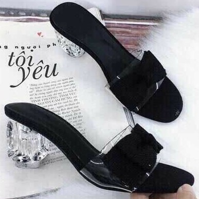 DÉP SỤC NỮ ĐẾ MIKA TRONG SUỐT VẢI BỐ THUN MỀM ÊM CHÂN - GIÀY NỮ CAO 5CM 4 MÀU ĐEN, ĐỎ, XÁM, KEM ( chuẩn form y hình )