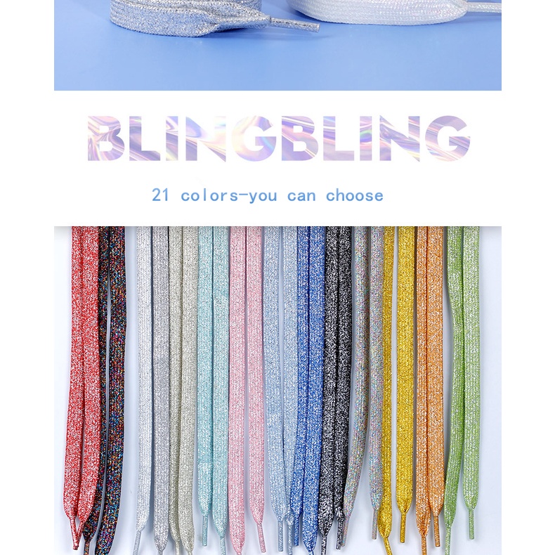 Mới 1 Cặp Dây Giày Lấp Lánh Nhiều Màu Sắc Dài 1CM