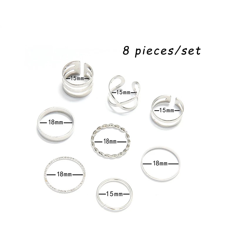 Set 8 nhẫn họa tiết hình học thời trang cho nữ