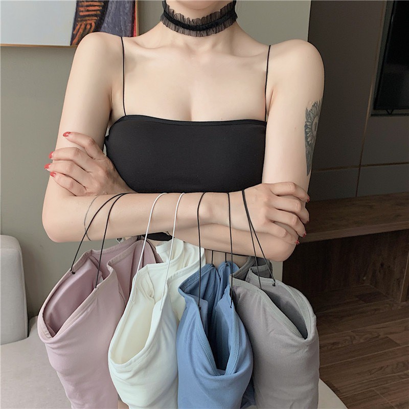 Áo Bra 2 Dây Mảnh Dáng Lửng Sợi Bún Siêu Mảnh, Áo Ngực Dáng Lửng Có Đệm Ngực Phong Cách Hàn Quốc Bra03