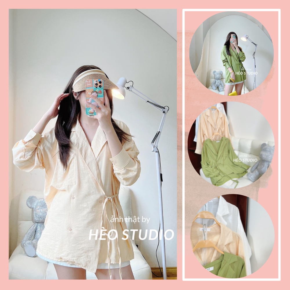 Áo Sơ Mi Blazer Cột Nơ Hèo Studio (Ảnh Thật)