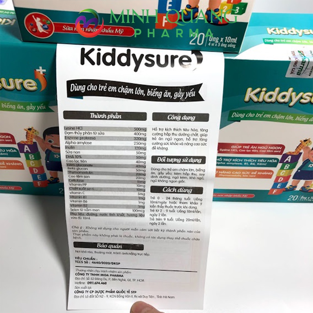 Siro ăn ngon KIDDYSURE giúp bé ăn ngon, ngủ ngon, tiêu hoá tốt, tăng cân, tăng sức đề kháng hộp 20 ống