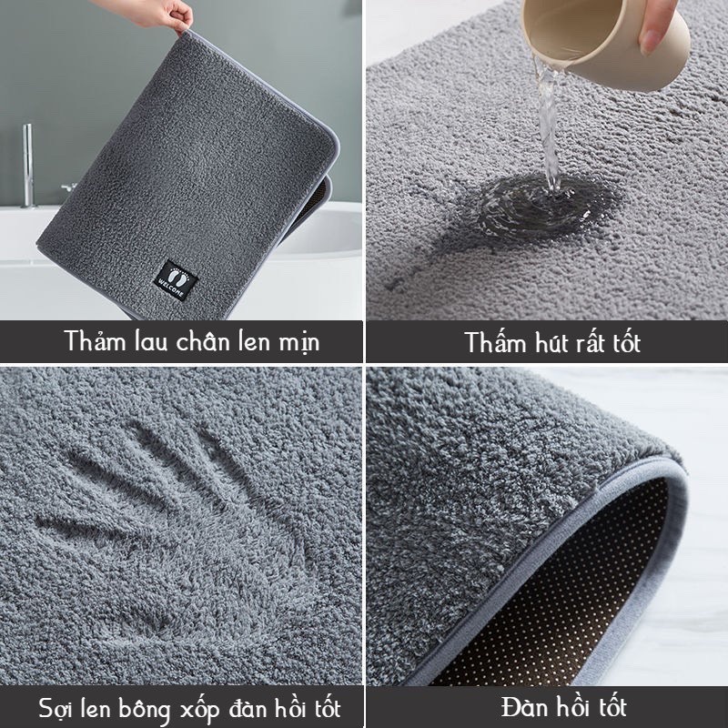 Thảm lau chân phòng tắm, khách, bếp Pihouse, chất liệu nỉ len mềm,chống trươn trượt.KT40x60cm