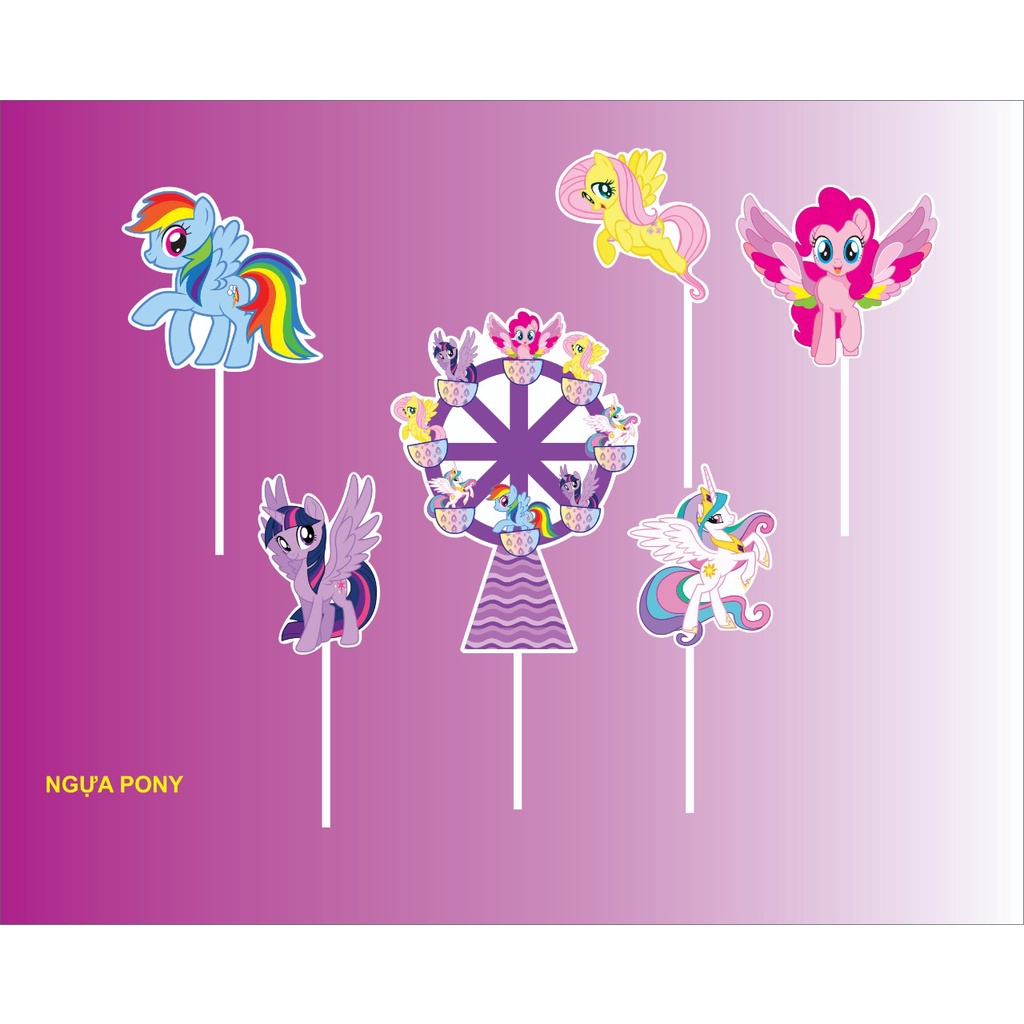 Set giấy ngựa pony trang trí bánh